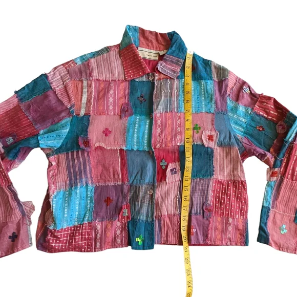 Carrie Allen Shirt Jacket Sz M Cropped Multi Color Patch Work Long Sleeve Lined - Picture 5 of 13